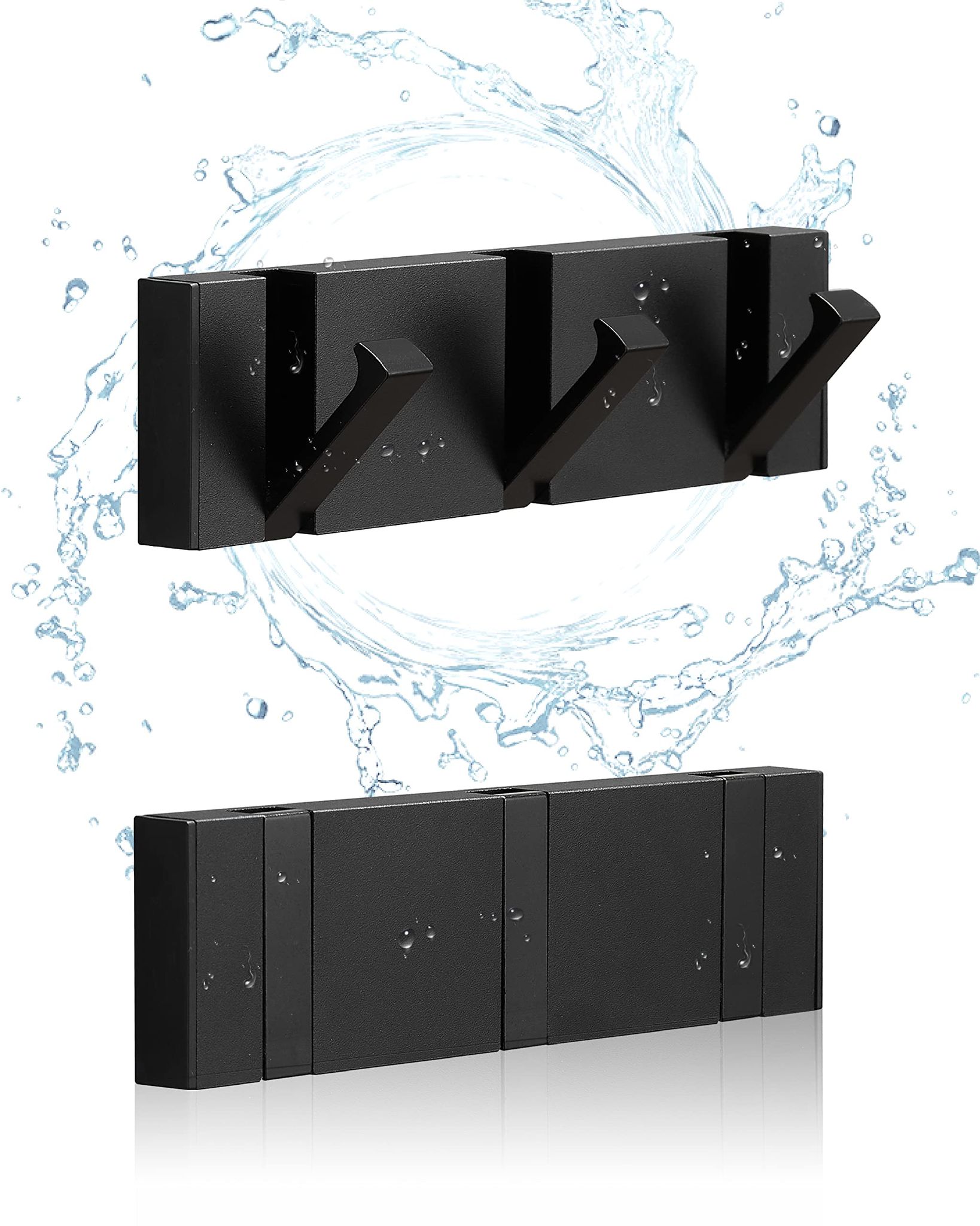 Set Mit 2 Wasserdichten Handtuchhaken Fürs Badezimmer, Schwarze Klapphaken, Wandmontage, Haken, Bohrfreie Montage, Tür-/bademantelhaken