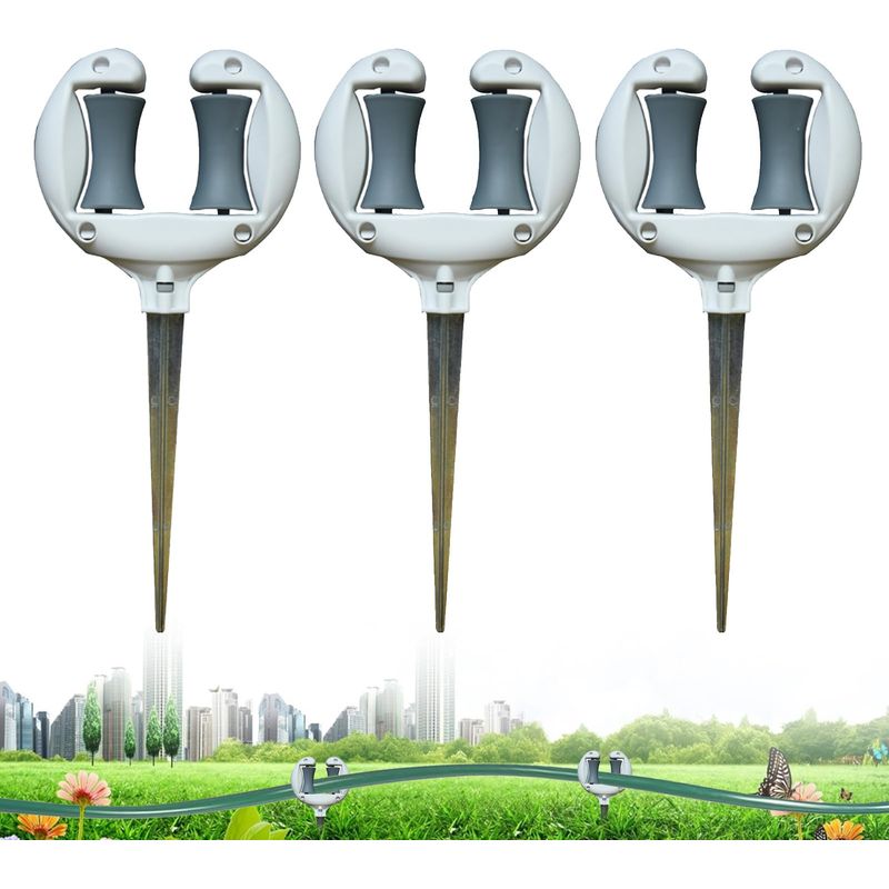 3er-set Gartenschlauchführungen – 27 Cm Lange Pflanzenstützen Aus Edelstahl, Abs Und Verzinktem Metall, Mit Führungsrolle, Befestigungsspießen Und Gartenschlauchzubehör