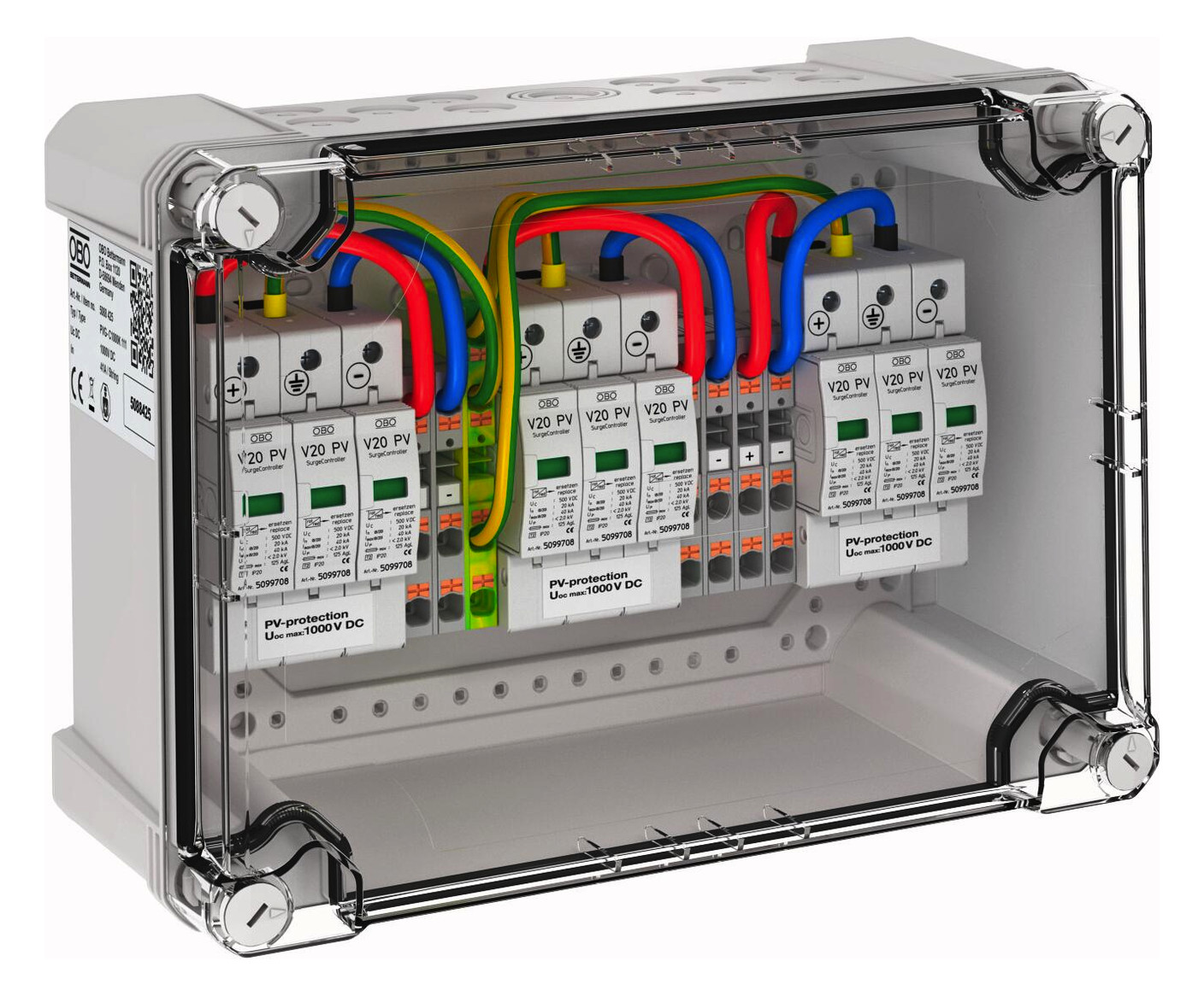 Obo Bettermann Generatoranschlusskasten 3x1 Pv-string Auf 3 Wr-mpp 1000v Dc Lichtgrau Ral 7035, 5088425