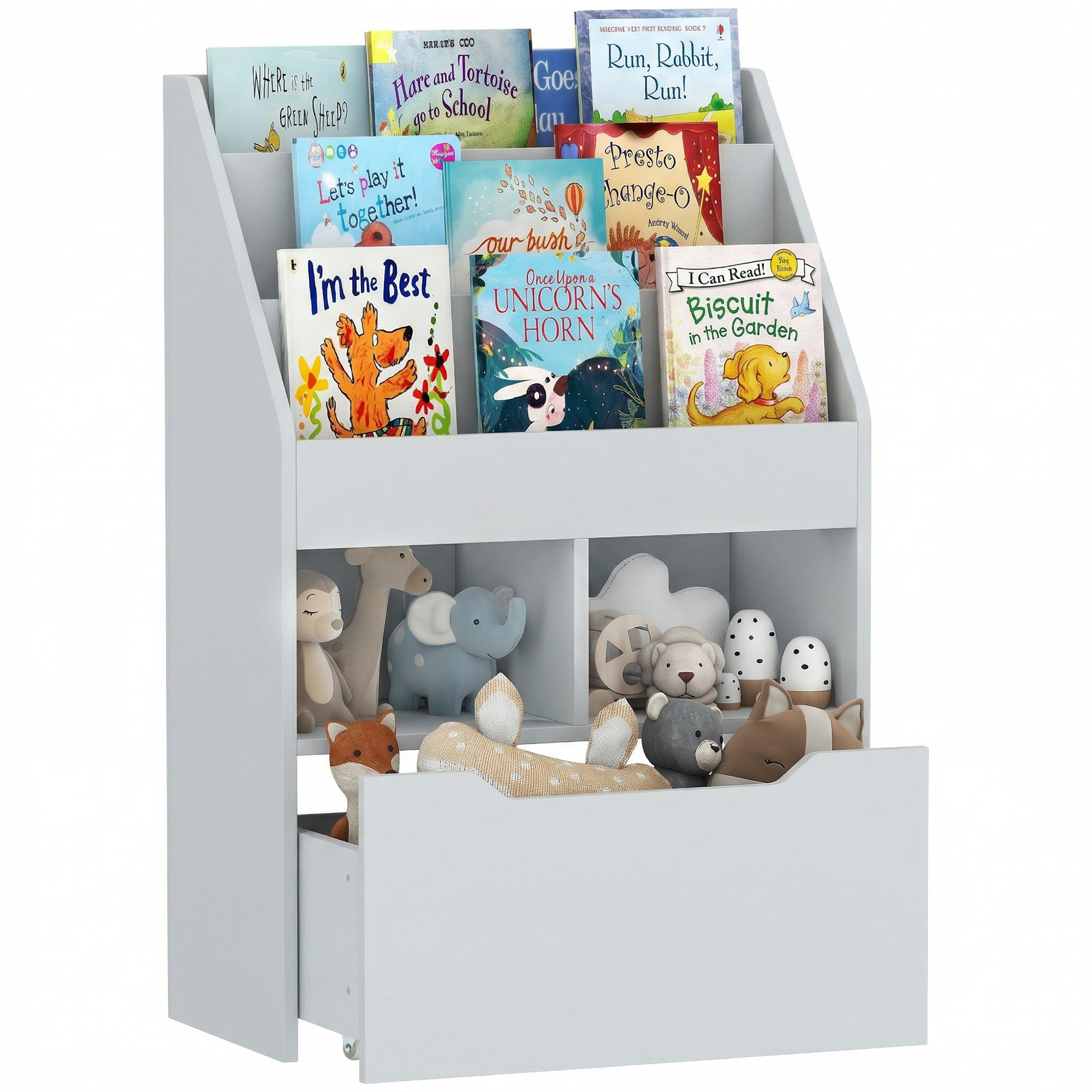 Kinderregal Mit Schublade, Unterteiltes Bücherregal, 60 X 29,9 X 90 Cm, Grau