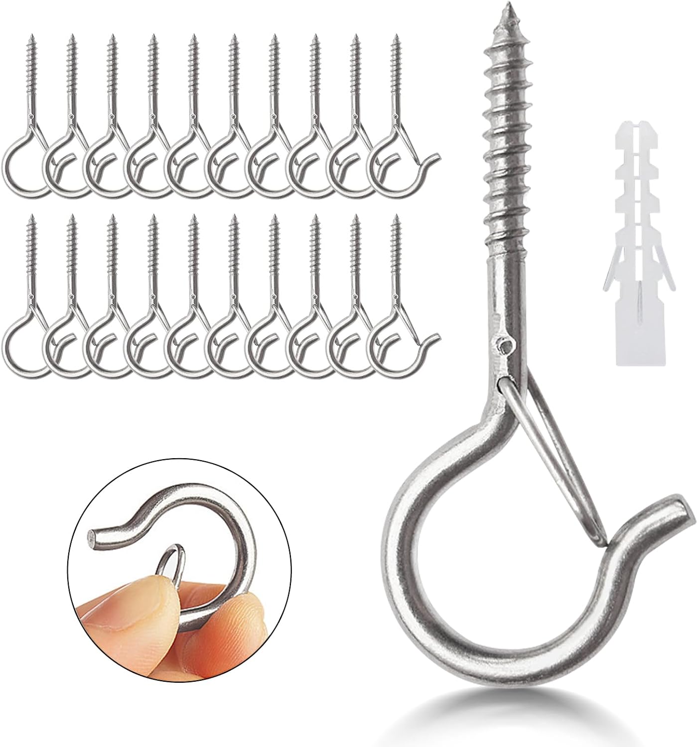 Packung Mit 20 Schraubhaken, Q-hanger Deckenhaken Mit Sicherheitsschlaufe, Wandhaken Für Den Außenbereich (20 Stück - Silber)