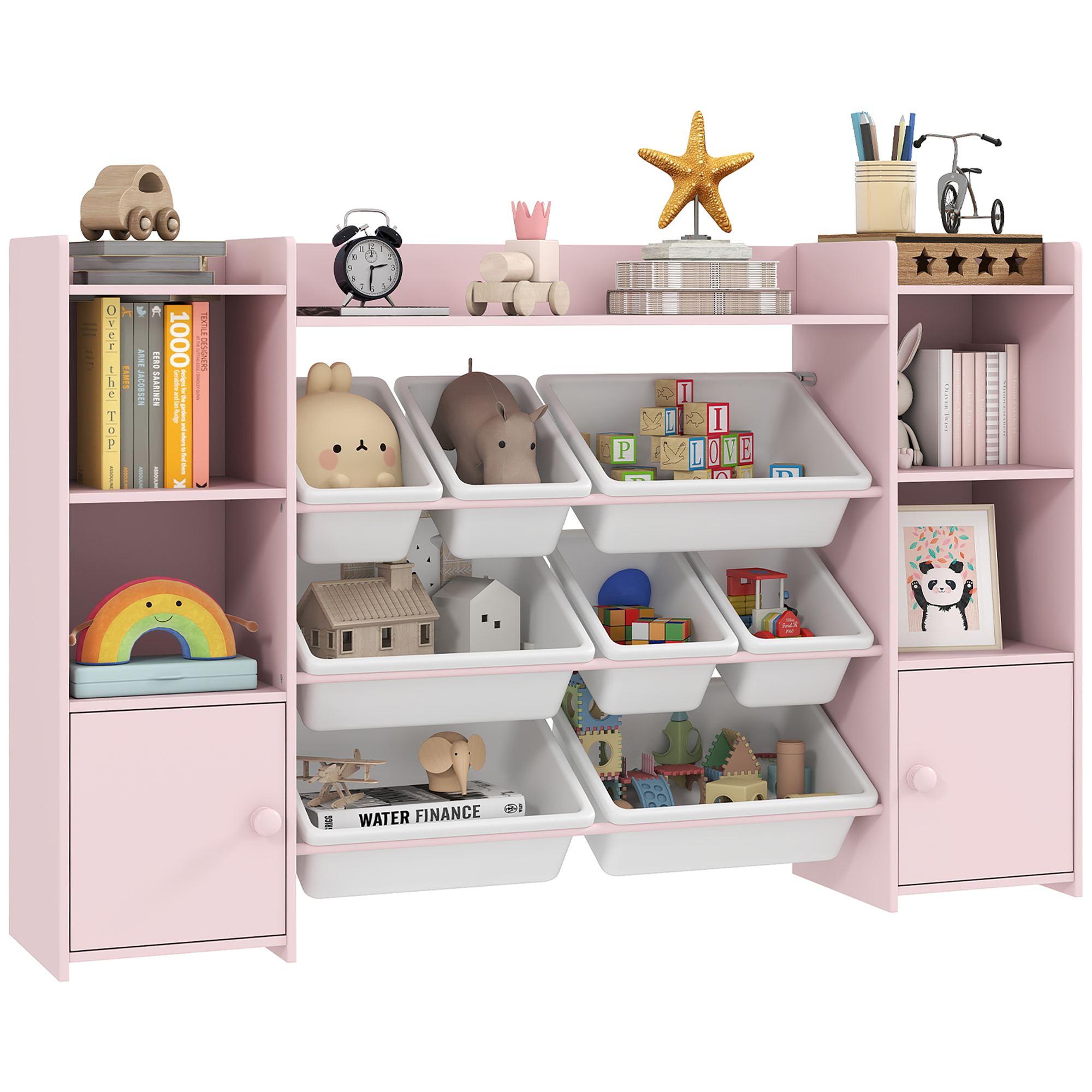 Kinderregal Zur Aufbewahrung Von Spielzeug Und Büchern, Mit 8 Herausnehmbaren Boxen, Rosa.