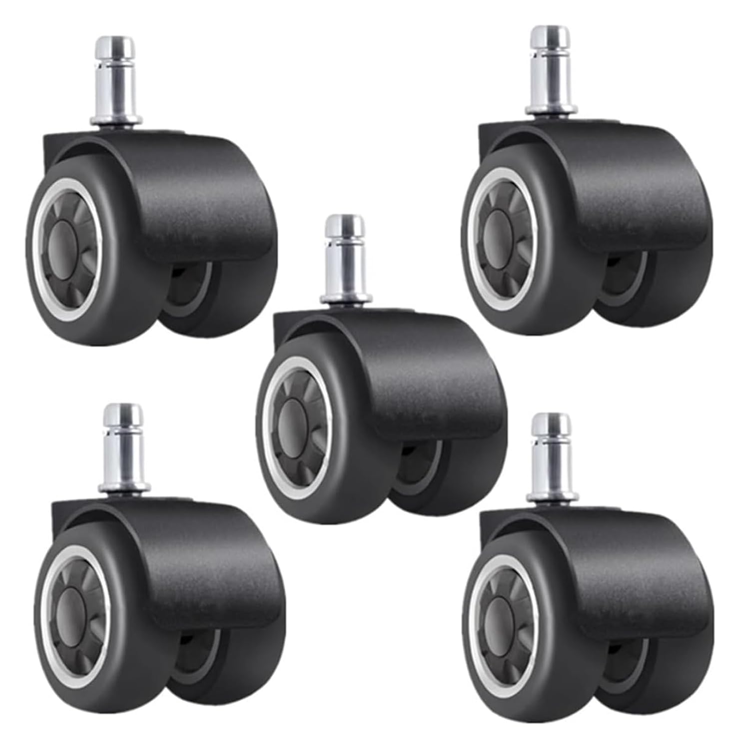 Set Mit 5 Geräuschlosen 2-zoll-tpr-bürostuhlrollen – Universal-11-mm-gummiring (schwarz)