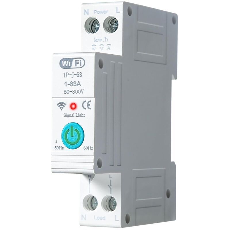 1p 63a Wlan-smart-leistungsschalter Mit Integriertem Stromzähler, Din-schienenmontage Und Fernbedienung – Kompatibel Mit Tuya/smart Life