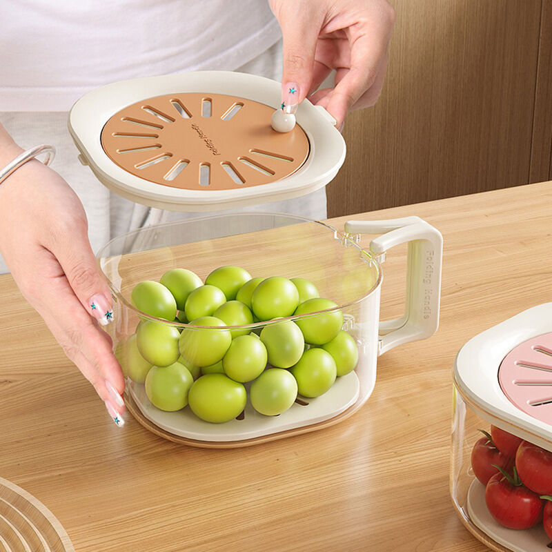 Multifunktionaler Obst- Und Gemüsekorb Mit 2-in-1-teleskop-abtropfschale Und Deckel, Braun, 1 Stück