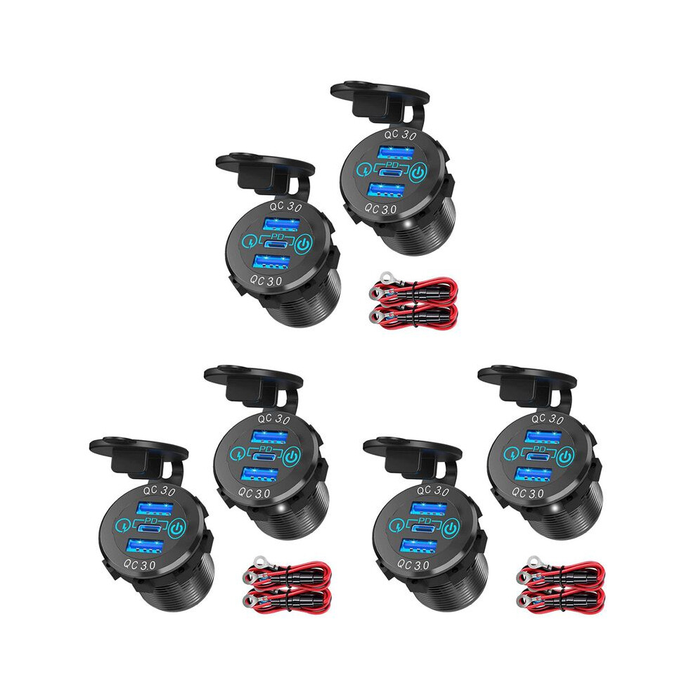3 Qc 3.0 Pd3.0 Triple-usb Autoladegerät 12v/24v 60w Usb-c Multifunktion Mit Schalter Für Boot Lkw Wohnmobil Motorrad