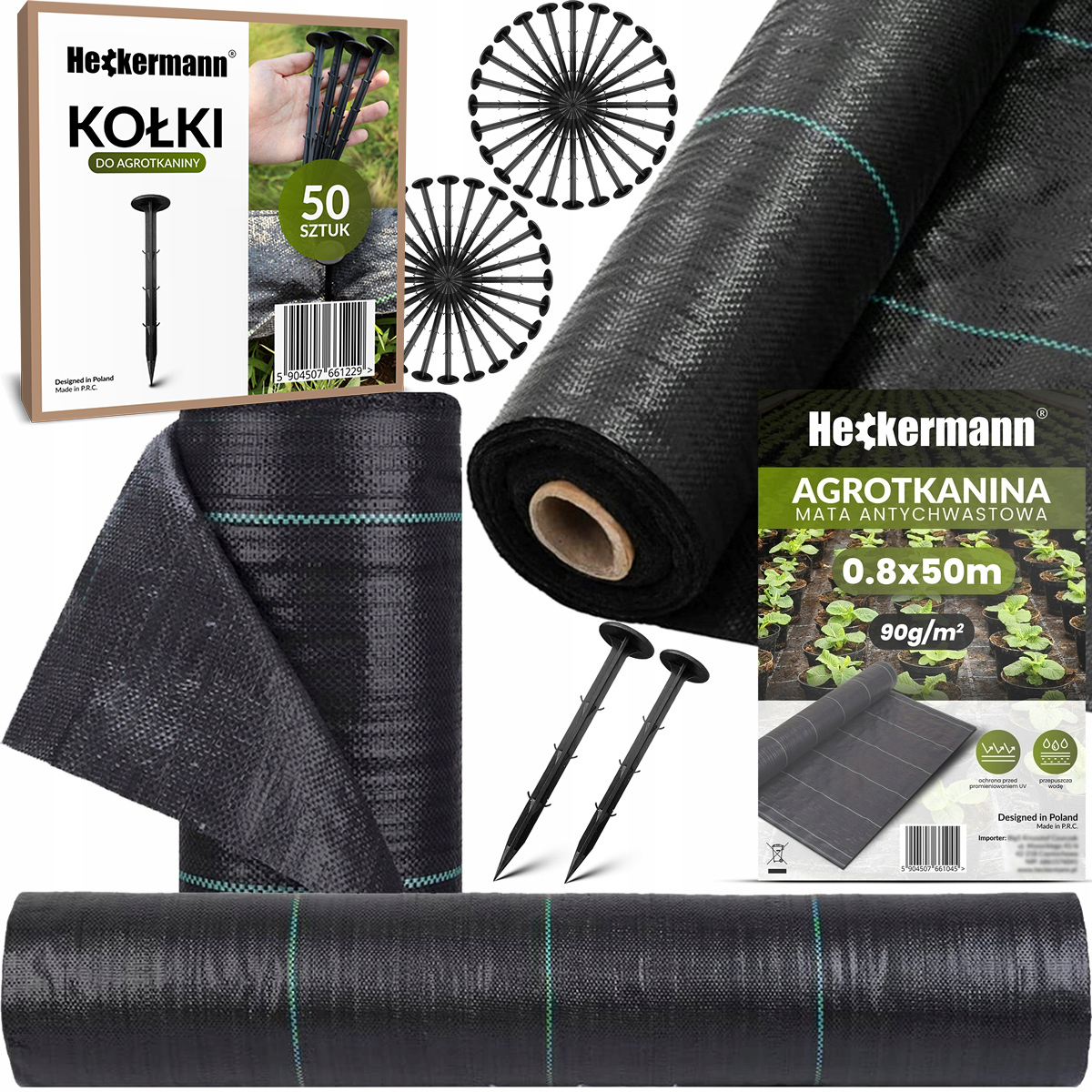 Heckermann Agrotextil-set 0,8 X 50 M 90 G/m² Schwarz + 50 Schwarze Heringe
