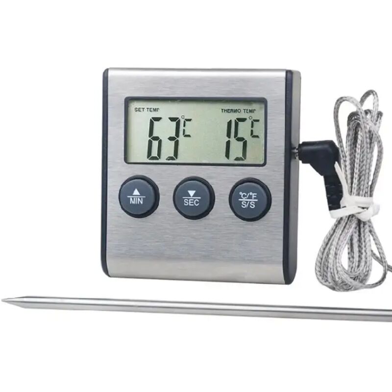 Digitales Küchenthermometer Mit Großem Lcd-display, Langer Sonde Für Grill Und Backofen, Alarmfunktion Und Timer Für Die Fleischgartemperatur