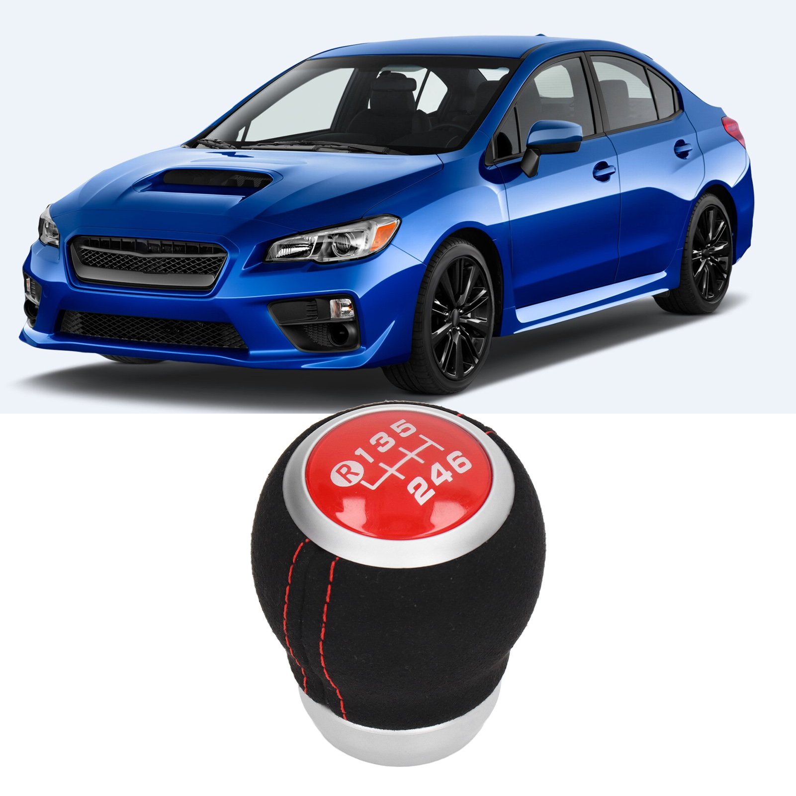 Subaru 6-gang-schaltknauf – Schwarz/rot, Pvc/abs/kunstleder