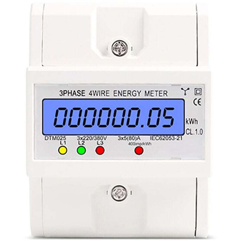 4-adriger Din-leistungsschalter + Elektronischer Energiezähler 380 V Ac, 5–80 A, Hintergrundbeleuchtetes Lcd-display, Standard-schienenmontage