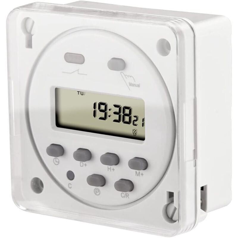 12 V Dc, 16 A, Ip65 Wasserdichter Digitaler Programmierbarer Timer Mit Lcd-anzeige – Modell Cn101a, Weißes Gehäuse Mit Versiegelter Abdeckung