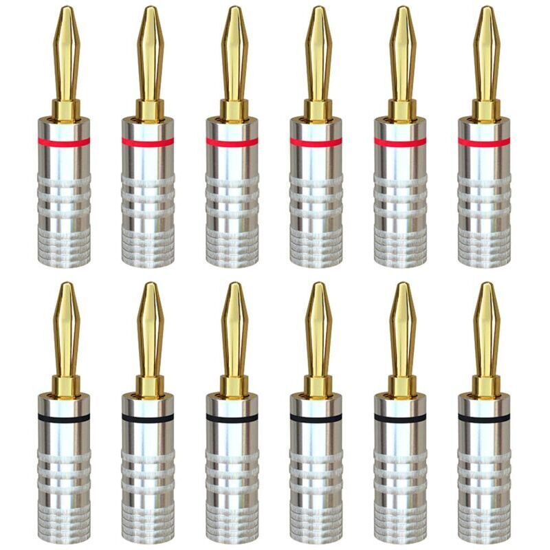 24-karätig Vergoldete Audio-bananenstecker – 6 Paare Mit Schraubklemmen Für Lautsprecher, Av-receiver Und Wandmontage