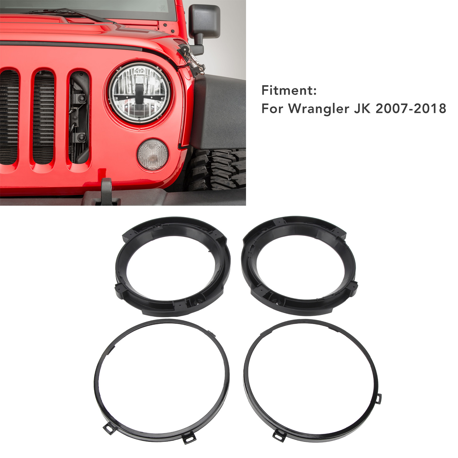 Paar Runde Scheinwerfer-befestigungsringe (7 Zoll) Für Jeep Wrangler Jk (2007–2018), Schwarzer Stahl