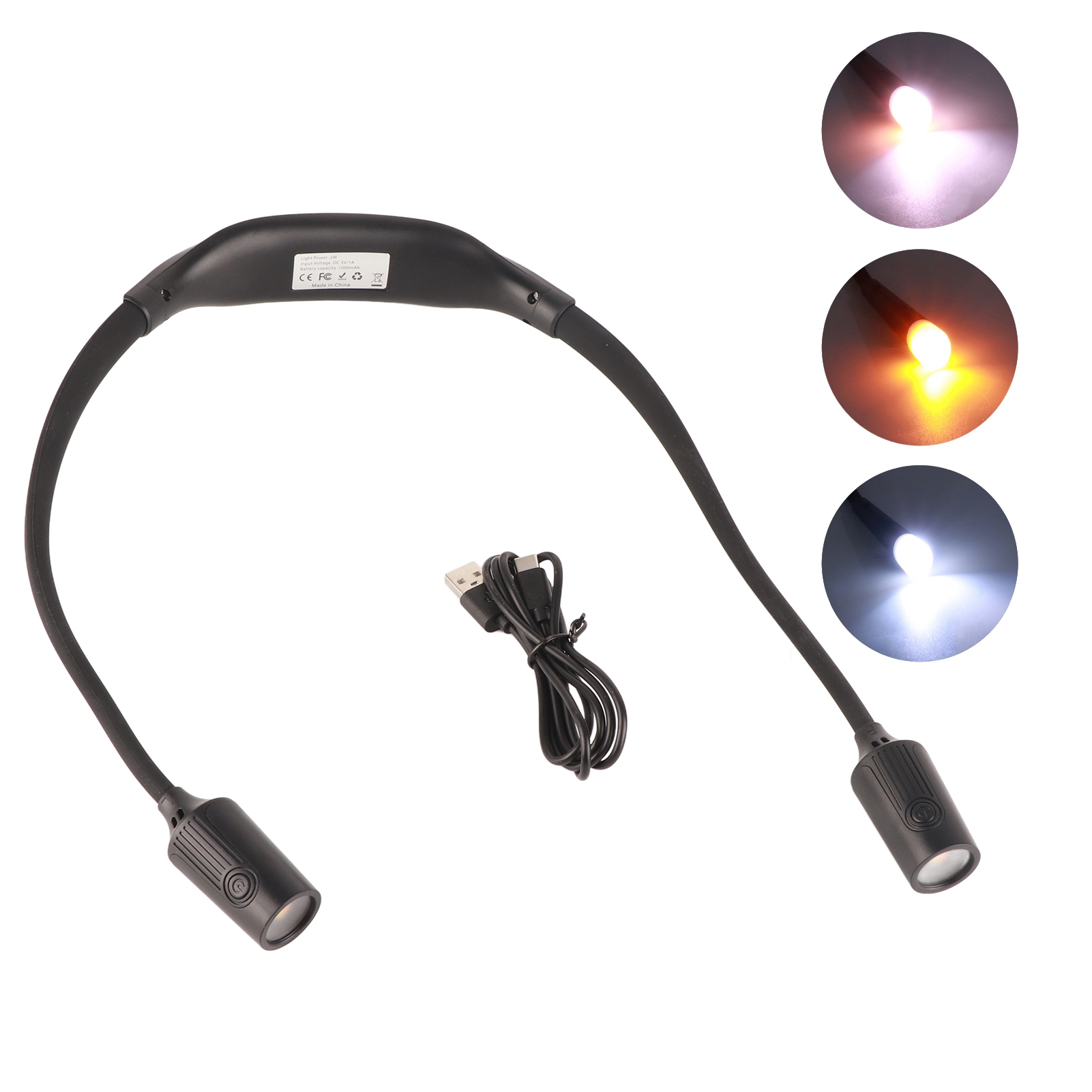 Tragbare, Wiederaufladbare Led-halskette Mit Natürlichem, Warmweißem Und Weißem Licht – 4 Leds, 3 Lichtmodi