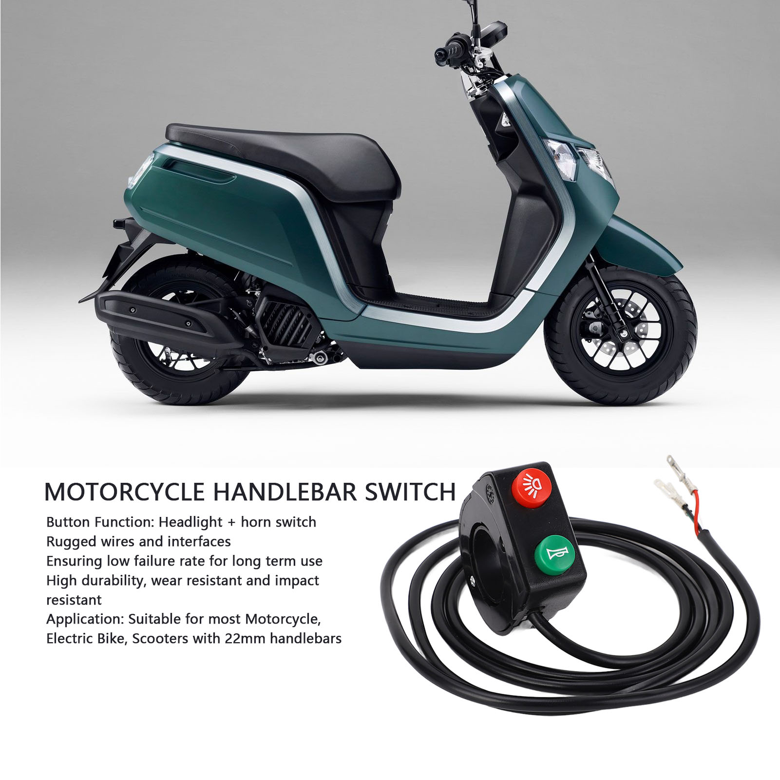 Motorrad-lenkerschalter 22 Mm Hupe Scheinwerferschalter 3-adrig Für Motorrad Roller E-bike