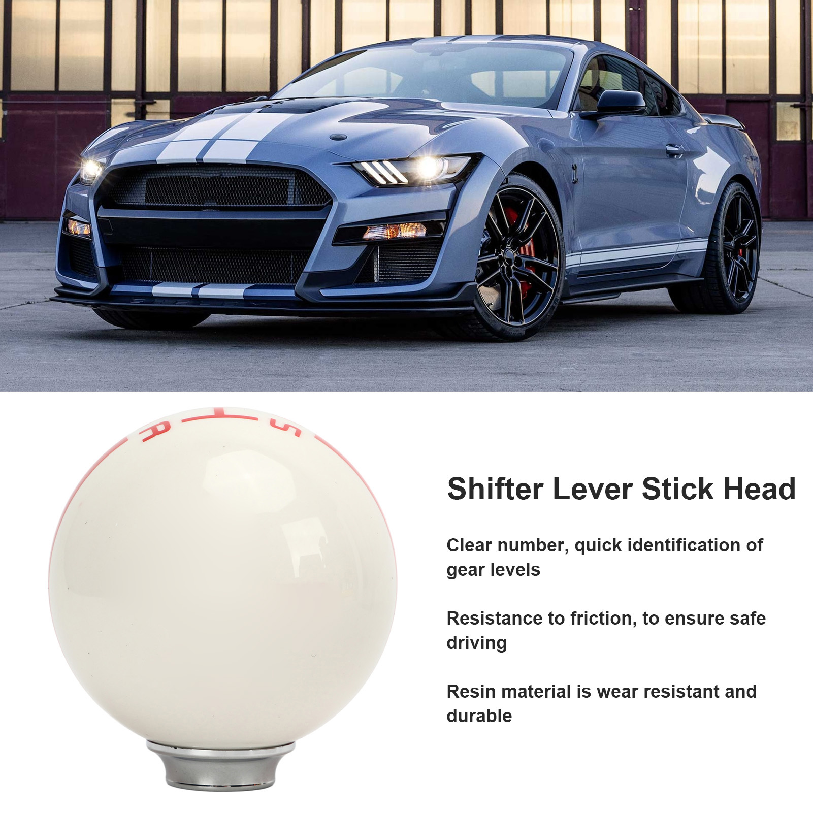 5-gang-schaltknauf Für Ford Mustang (1967–2018), Robustes Kunstharz Mit 3 Adaptern, Weiß Und Rot