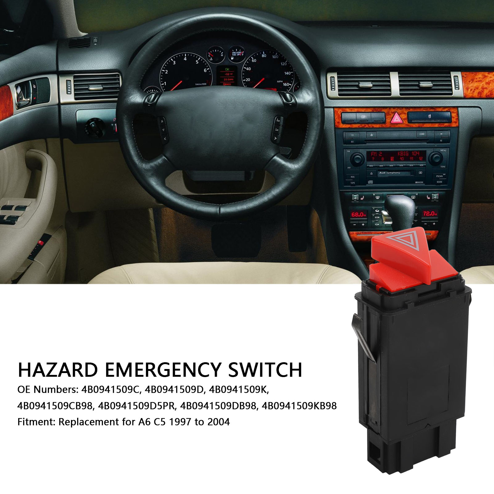 Warnblinkschalter Für Audi A6 C5 (1997–2004) – Abs-ersatz – Teilenummer 4b0941509c