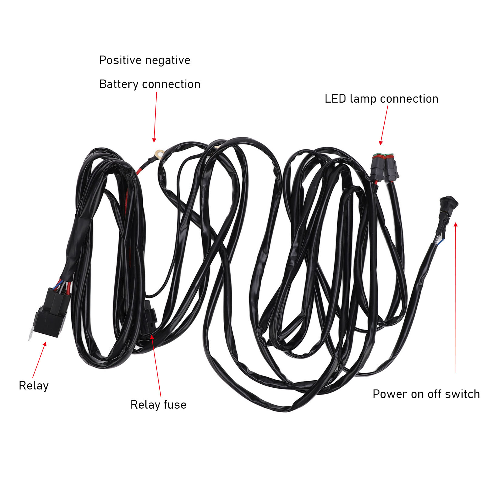 16awg Led-kabelbaum Mit Schalter, Relais Und 40a-sicherung Für Lichtleisten Und Scheinwerfer – 12v-installationskit Für Lkw, Atvs Und Boote