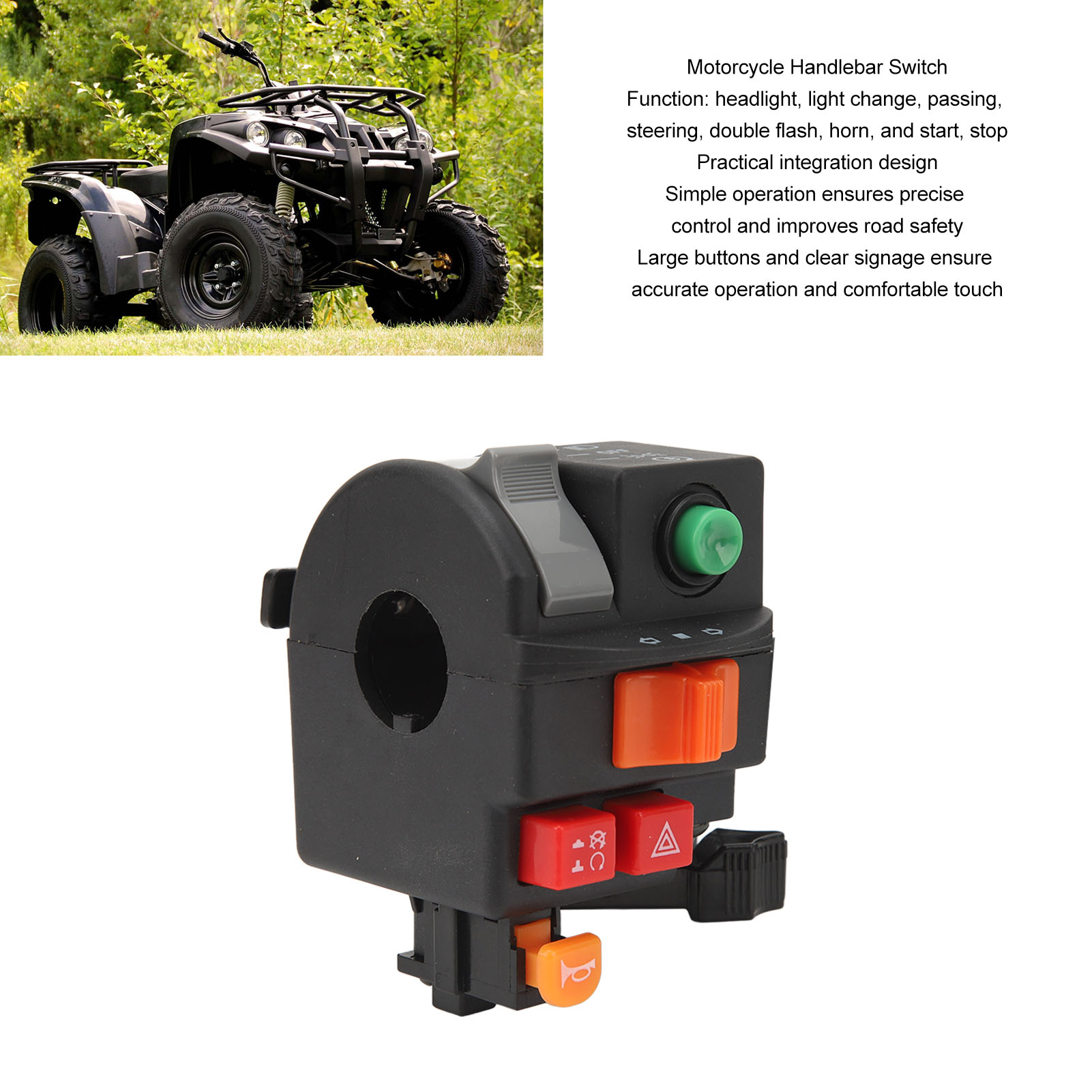 [motorrad-lenkerschalter] Für 22-mm-lenker 8 Funktionen: Scheinwerfer, Blinker, Hupe Und Start Material: Abs/metall