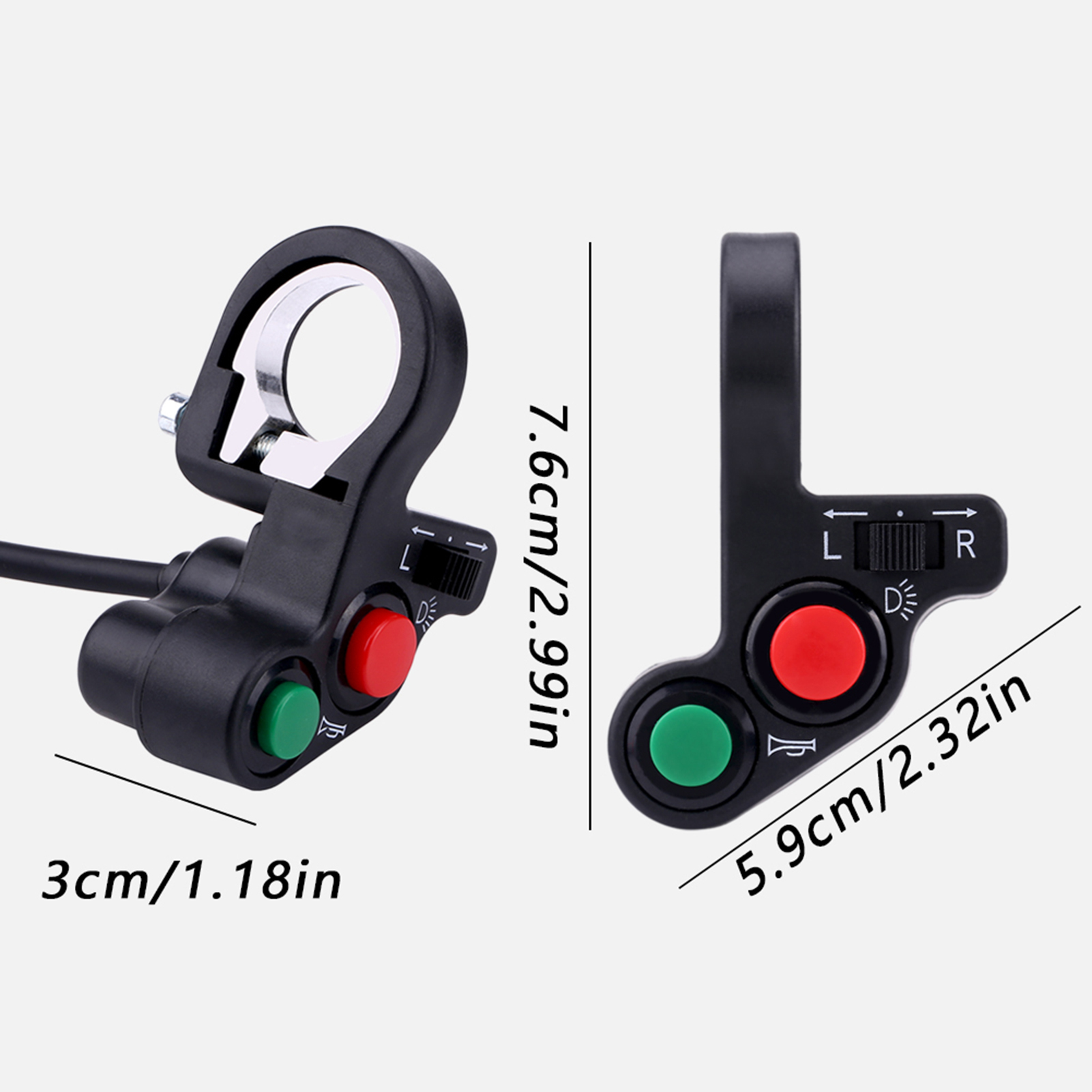 Motorrad-lenkerschalter 22 Mm (7/8") – Scheinwerfer-, Blinker- Und Hupensteuerung – Ein-/ausschalter – Schwarzes Set Mit Kabel
