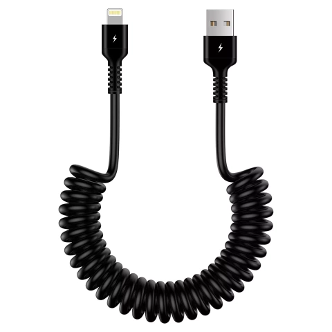 Alogy Spiral-autoladekabel Für Iphone 3a, 150 Cm, Usb A-lightning, Schwarz