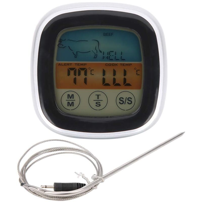 Digitales Grill- Und Fleischthermometer Mit Touchscreen, Integriertem Timer Und Grillgabel – Präzise, Schnell Und Einfach Zu Bedienen