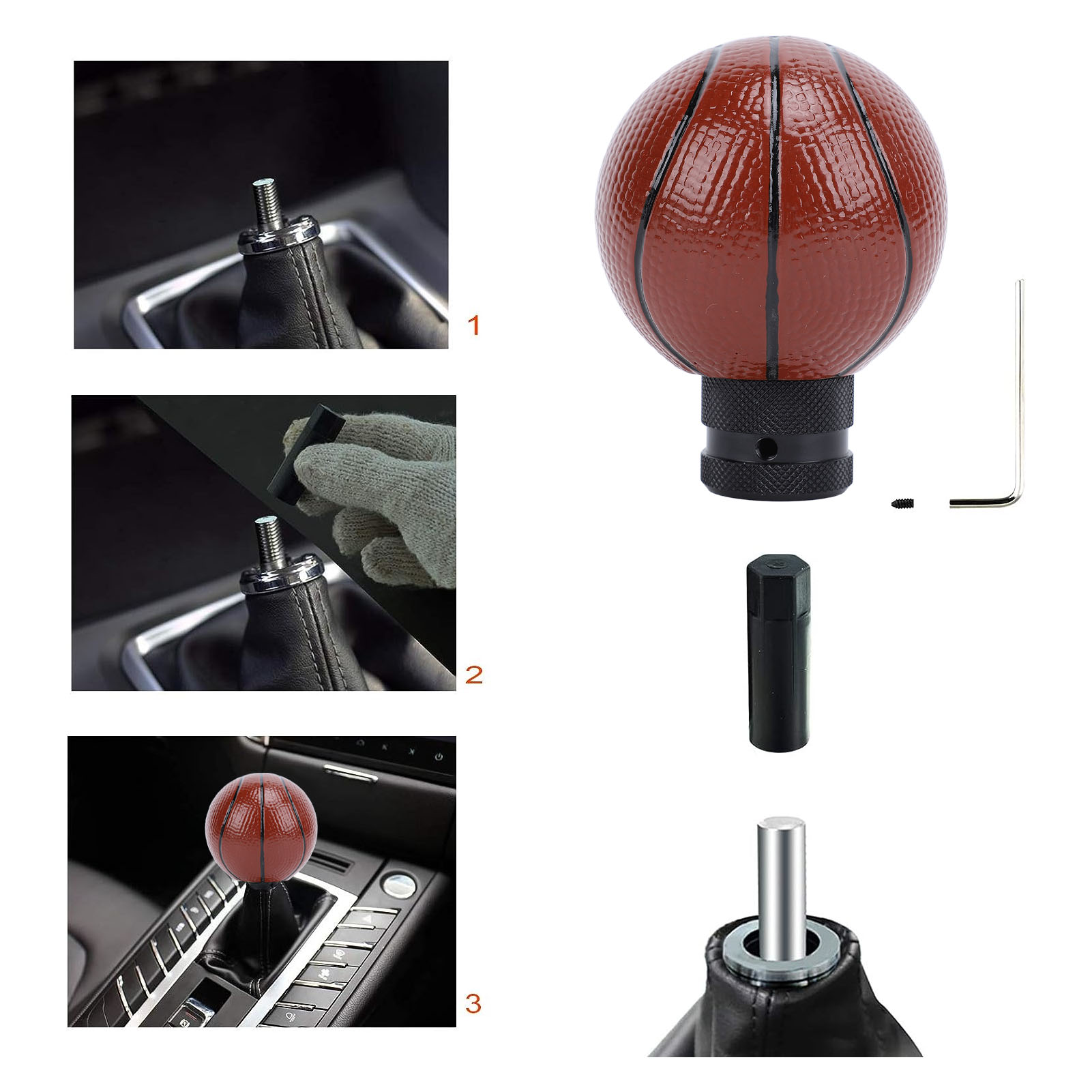 Schalthebel Aus Kunstharz Im Basketball-stil Für Fahrzeuge Mit Schaltgetriebe – Universell Kompatibel Mit Drei Adaptern