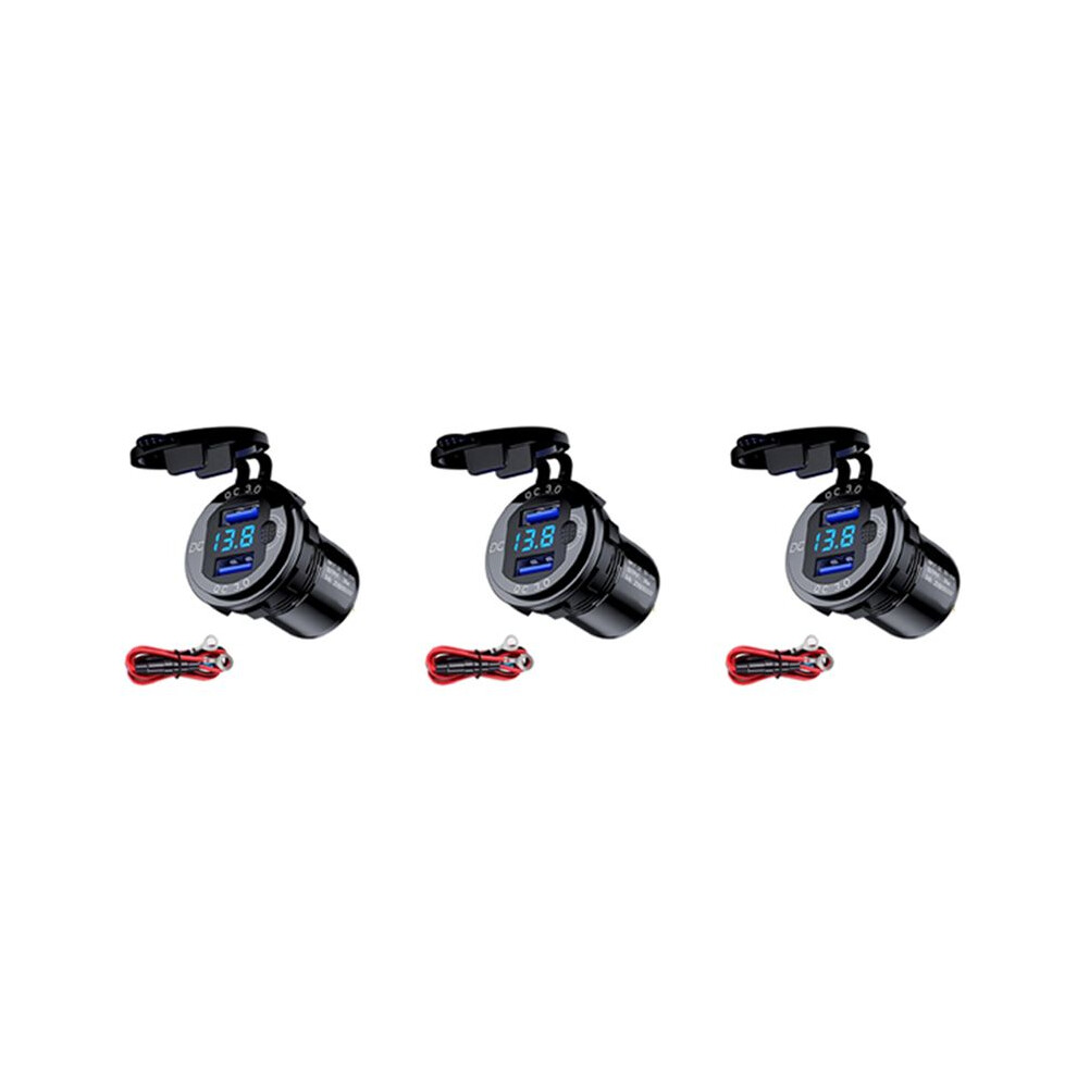 3 Qc 3.0 Dual-usb Autoladegerät 12v/25v Usb-ladegerät Mit Kontaktschalter Schwarz Für Boot Motorrad Lkw