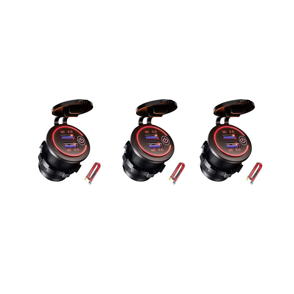 3 Qc 3.0 Dual-usb Ladebuchsen Wasserdicht 12v/24v Mit Touch-schalter Rot Für Auto Boot Yacht Wohnmobil Motorrad