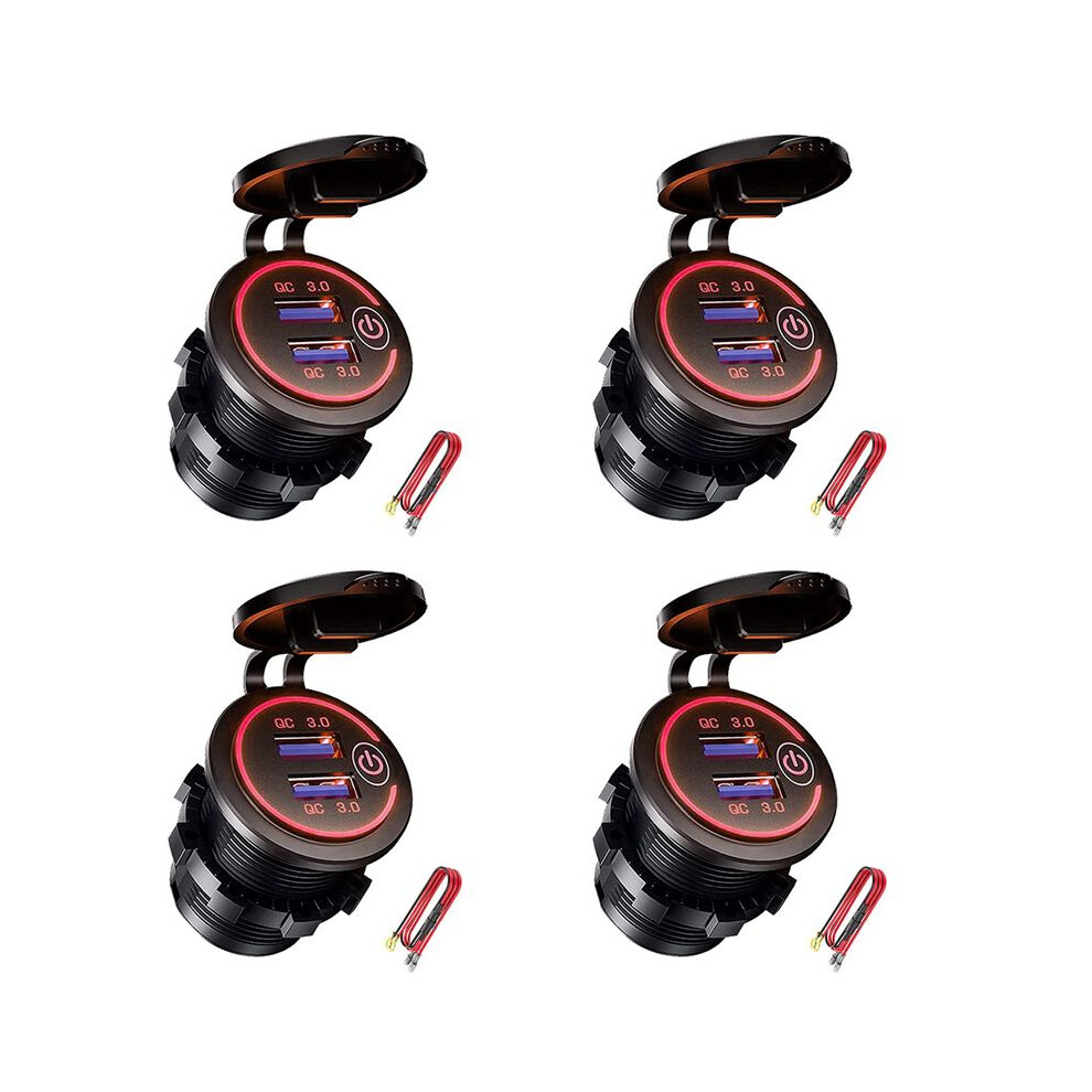 4 Qc 3.0 Dual-usb Ladebuchsen Wasserdicht 12v/24v Mit Touch-schalter Rot Für Auto Boot Yacht Wohnmobil Motorrad