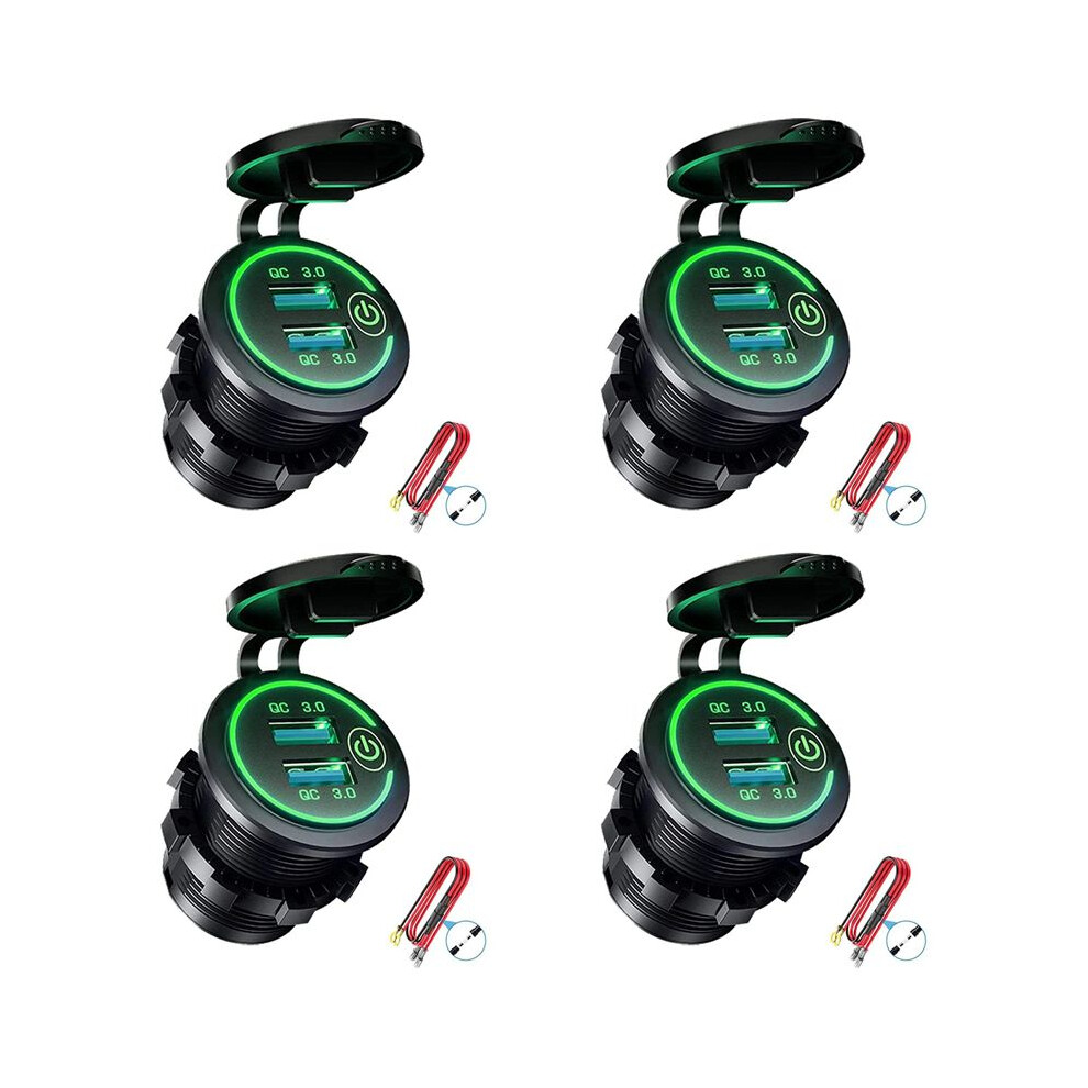 4 Qc 3.0 Dual-usb Ladebuchsen 12v/24v Wasserdicht Mit Touch-schalter Grün Für Auto Boot Yacht Wohnmobil Motorrad