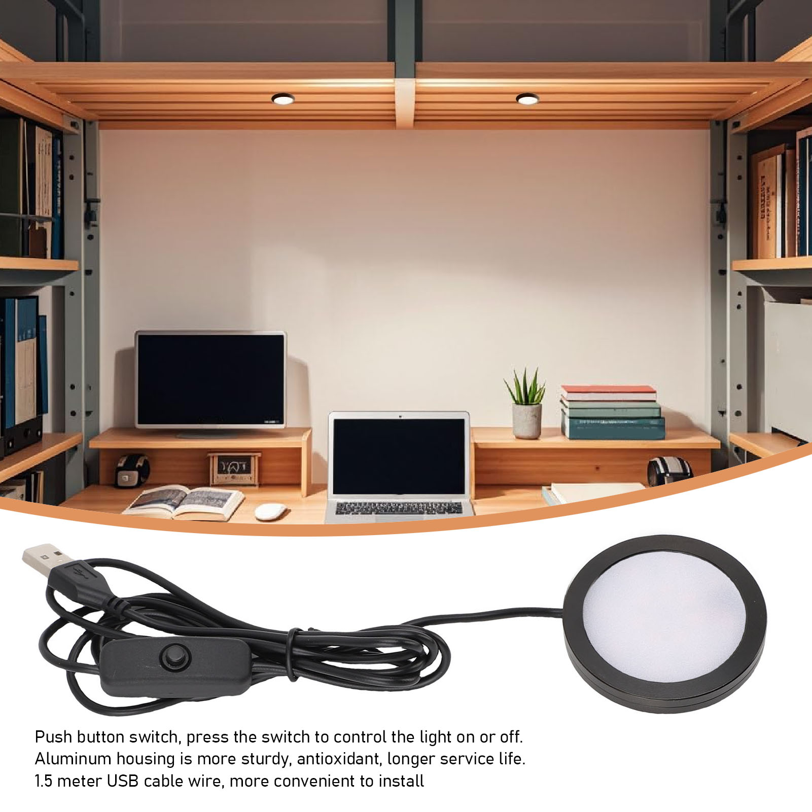 Ultraschlanker Led-deckenstrahler Aus Aluminium – 1,5 M Kabel, Schalter, Usb 5v