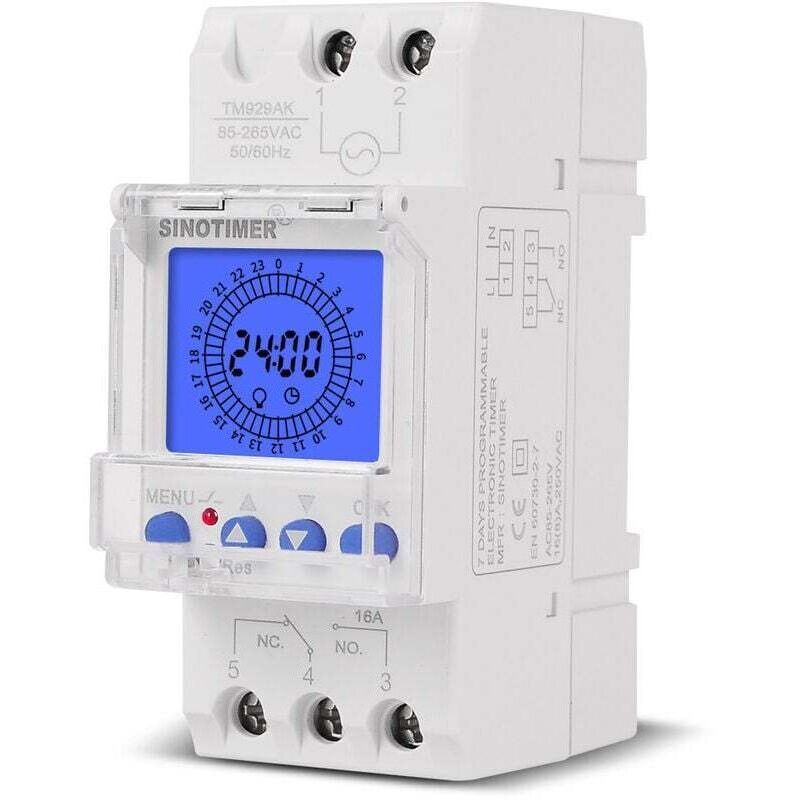 Programmierbarer Timer Mit 24-stunden-digitalanzeige (lcd), Din-schienenmontage, 15-minuten-intervall, 16 A, 85–265 V