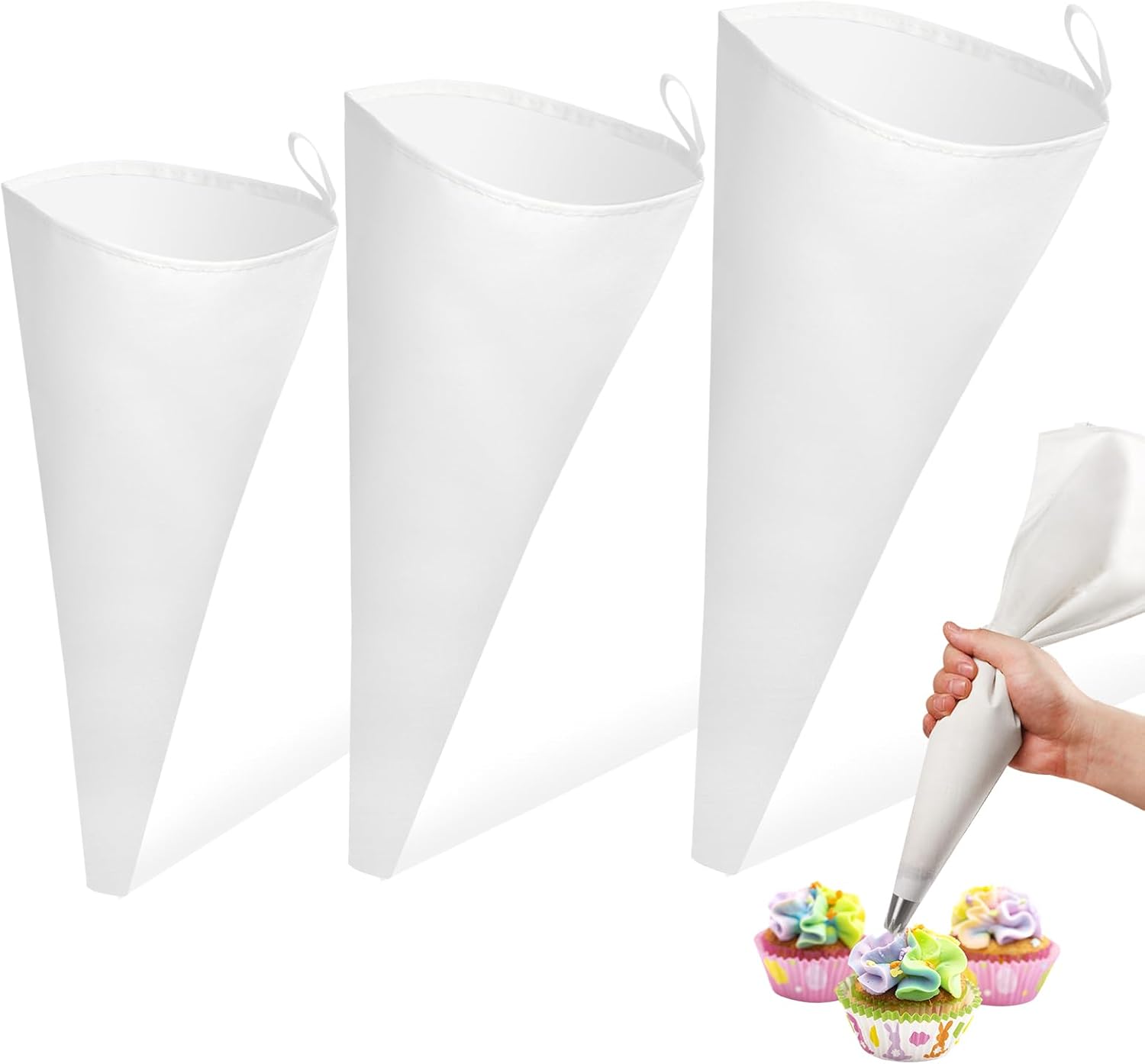 3-teiliges Set Wiederverwendbarer Spritzbeutel, 30/35/40 Cm, Professionelle Spritzbeutel Aus Baumwolle, Ideal Zum Dekorieren Von Keksen, Cupcakes, Desserts Und Torten.