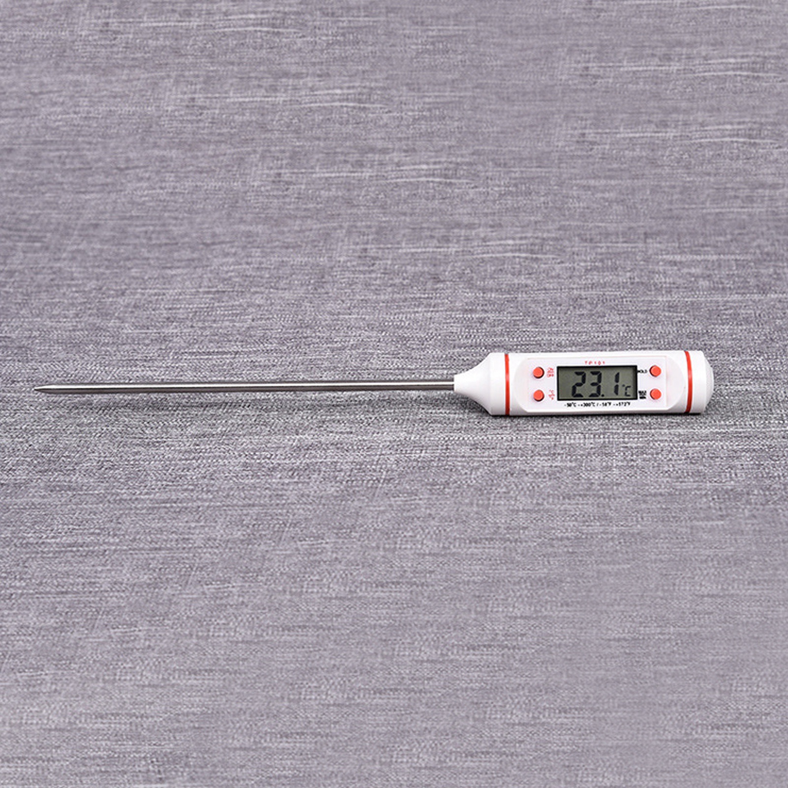 Tp 101 Küchenthermometer, Elektronisches Einstichthermometer Für Grills, Weiß, Mit Präziser Temperaturmessung Für Milch, Suppe Und Badewasser, Edelstahl, 23,5 Cm