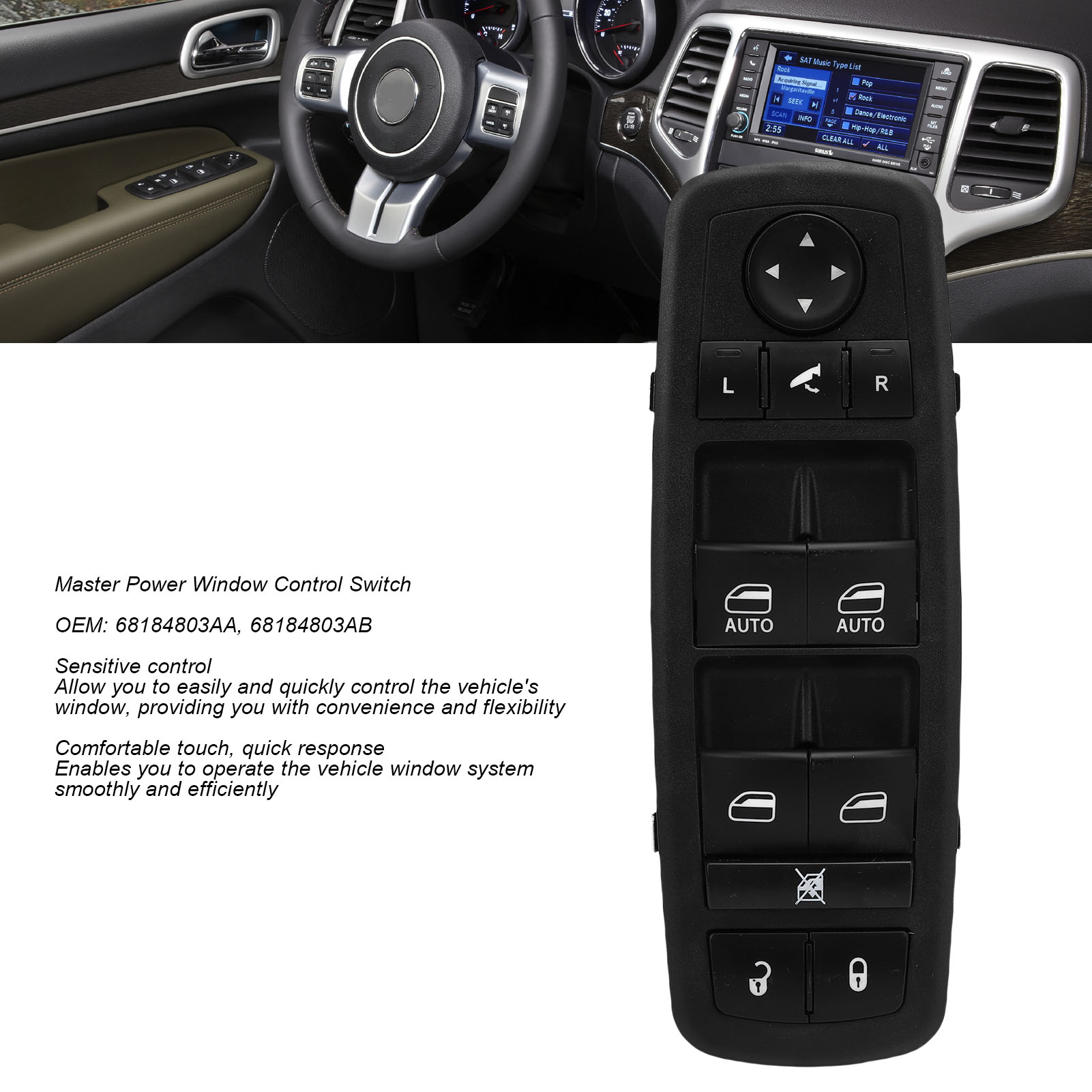 Hauptschalter Für Elektrische Fensterheber – Kompatibel Mit Grand Cherokee 2014–2018 – 11-poliges Modell – Direkter Oe-ersatz 68184803aa/ab