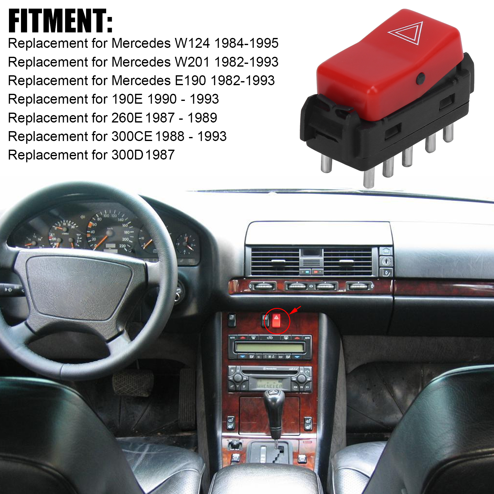 Roter Warnblinkschalter 1248200110 Für Mercedes W124 W201 W202