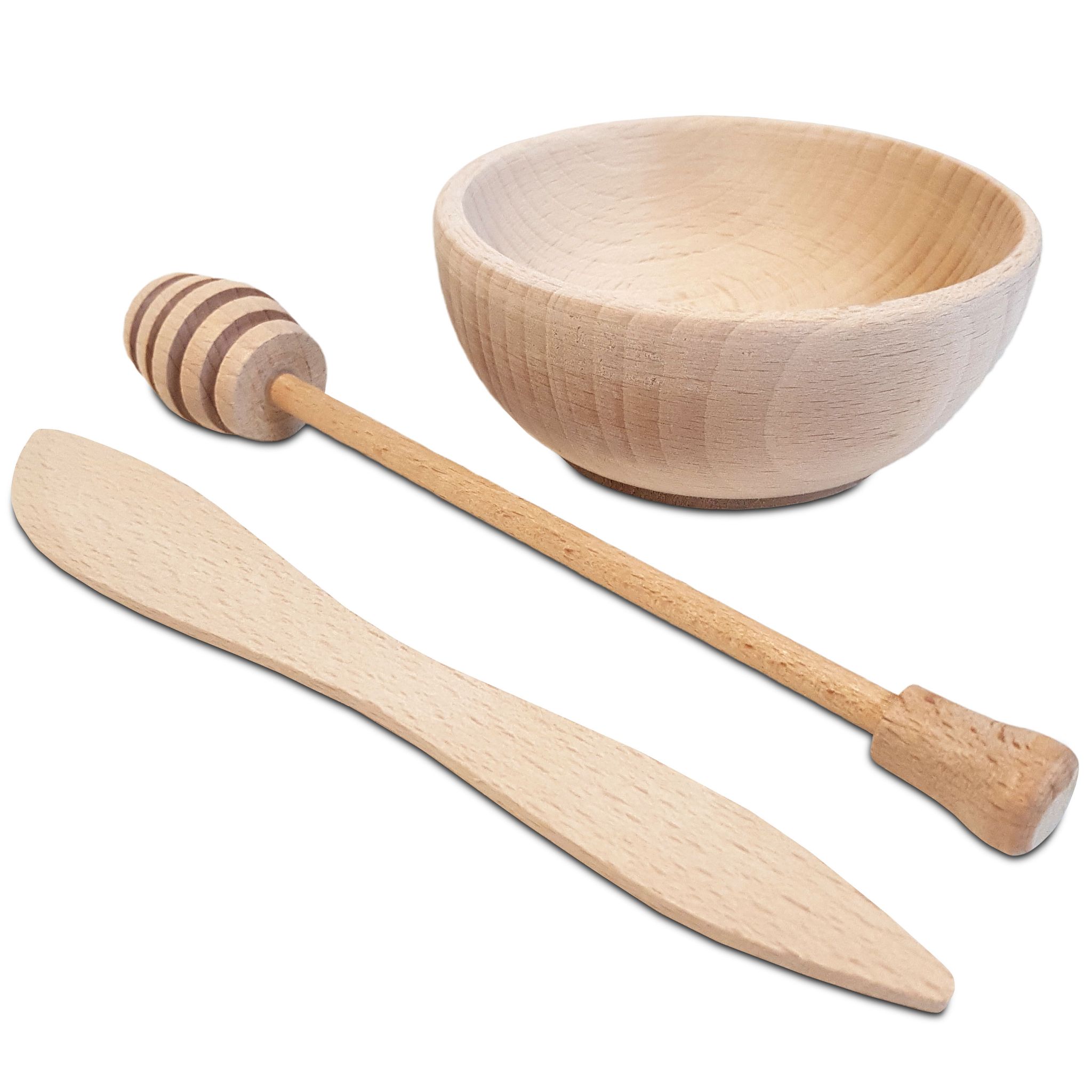 Honiglöffel, Honigtopf, Löffel, Messer, Schale, Honigset Aus Holz