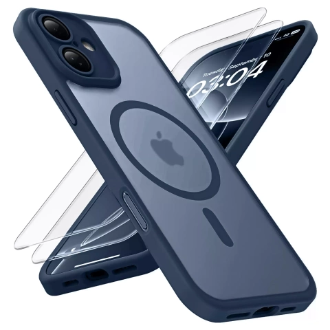 3-in-1 Hybrid-schutzhülle + Schutzglas Für Apple Iphone 16 Hybrid Magsafe Schutzhülle Mit Linsenschutz Alogy 3-in-1 Hüllen-set Marineblau