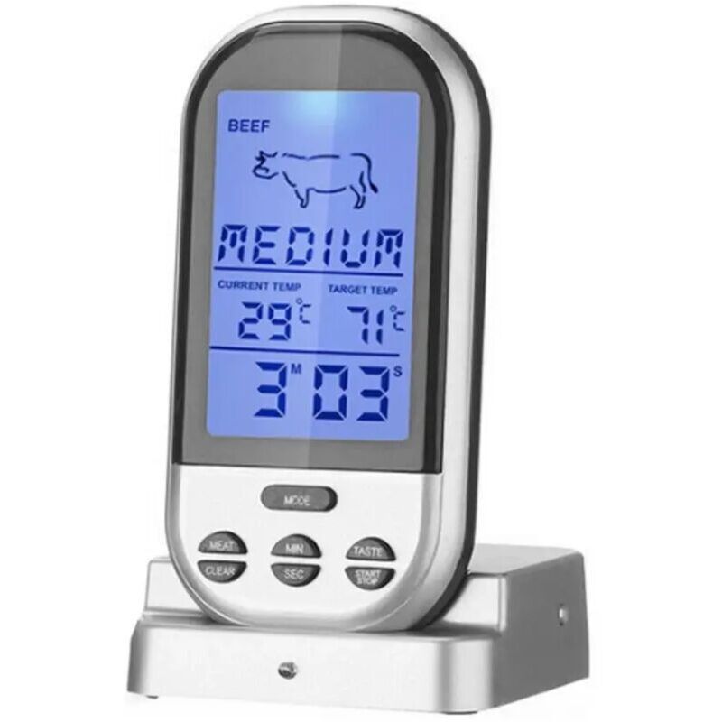 Kabelloses Digitales Thermometer Für Fleisch Und Grill – Lcd-bildschirm, Wasserdichte Sonde, Reichweite Bis Zu 100 M, Ideal Für Öfen/grills/grills