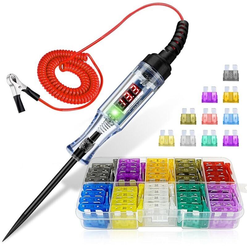 Intelligenter Kfz-stromkreistester + Packung Mit 100 Sicherungen (2,5–32 V), Digitale Led-anzeige Und Spannungsanzeige Für Sicherungen Und Schalter