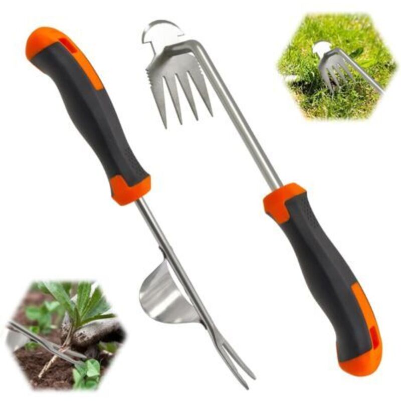 Stainless Steel Hand Weeder 2 Piece Set Weeder Manual Weeding Tool With Rubber Handle Gardening Tool For Digging Weeds