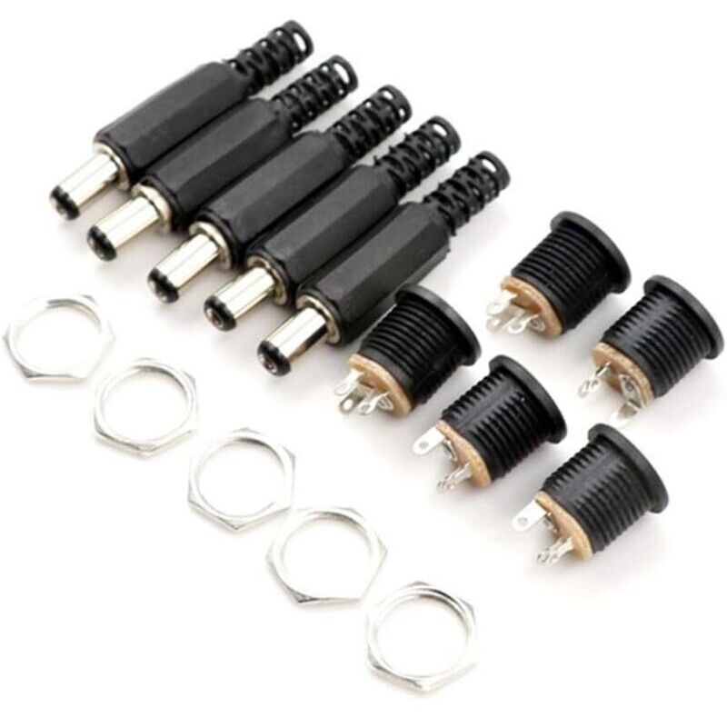 12v 3a Dc-anschluss – Packung Mit 5 Kunststoffsteckern (männlich) + 1 Einbaubuchse (weiblich) – Dc-stromanschluss