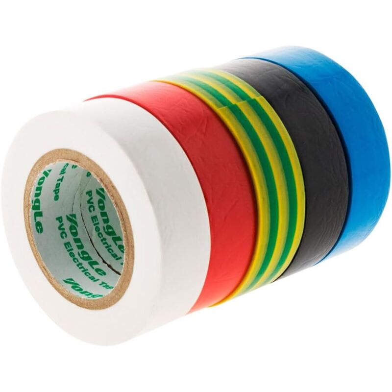 Yongle Pvc-isolierband – 5 Rollen À 16 Mm X 10 M, Farbcodiert (weiß, Rot, Schwarz, Blau, Grün-gelb) Für Reparatur Und Schutz
