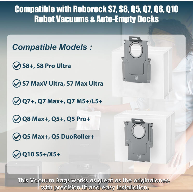 Packung Mit 12 Kompatiblen Roborock-ersatzbeuteln, Hohe Filtration, 3,6 L, Für Die Modelle S8+, Q5+, Q7+ Und Andere Saugroboter