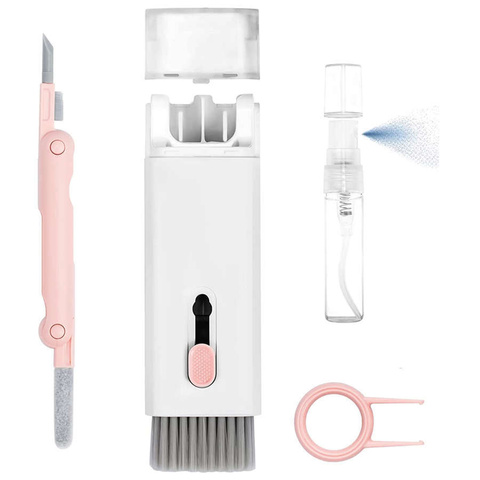 Multifunktionales Reinigungsset Für Airpods, Kopfhörer Und Tastaturen, 7-in-1, Pink Und Weiß