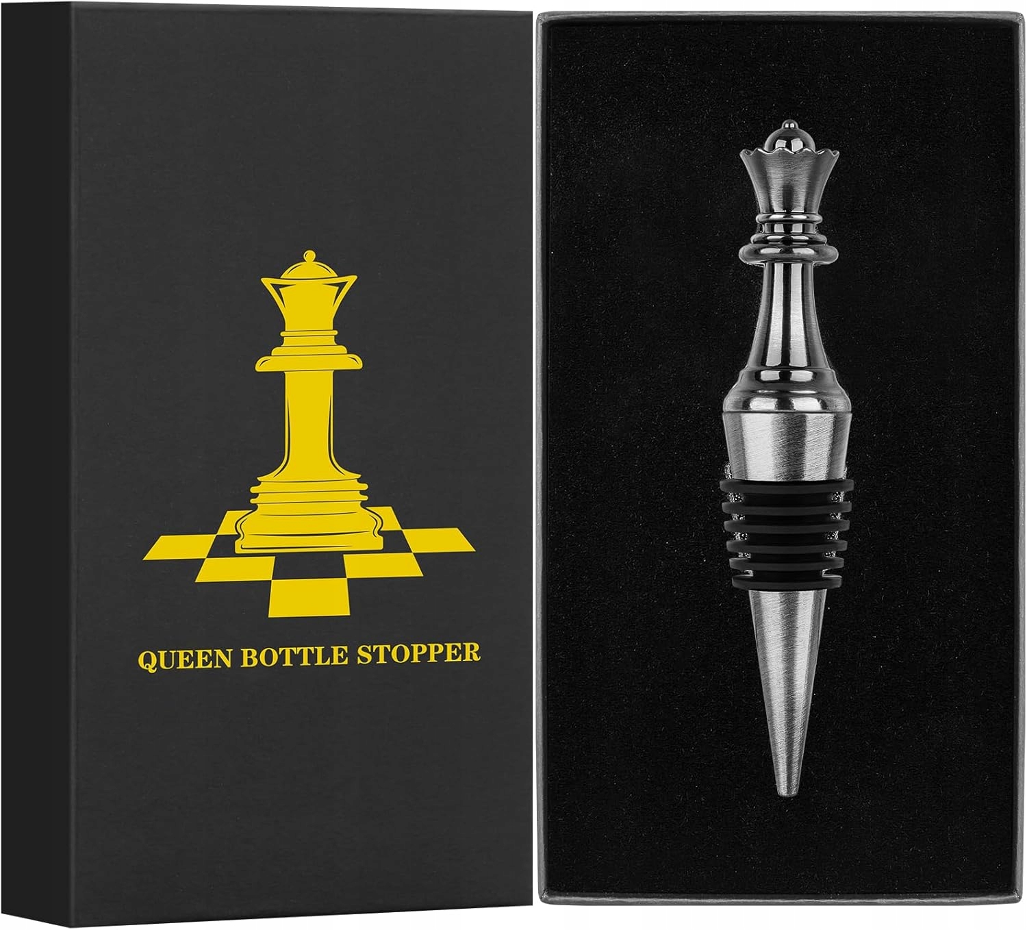 Weinverschluss Mit Schachkönigin-motiv, Dunkelsilber, Perfektes Geschenk