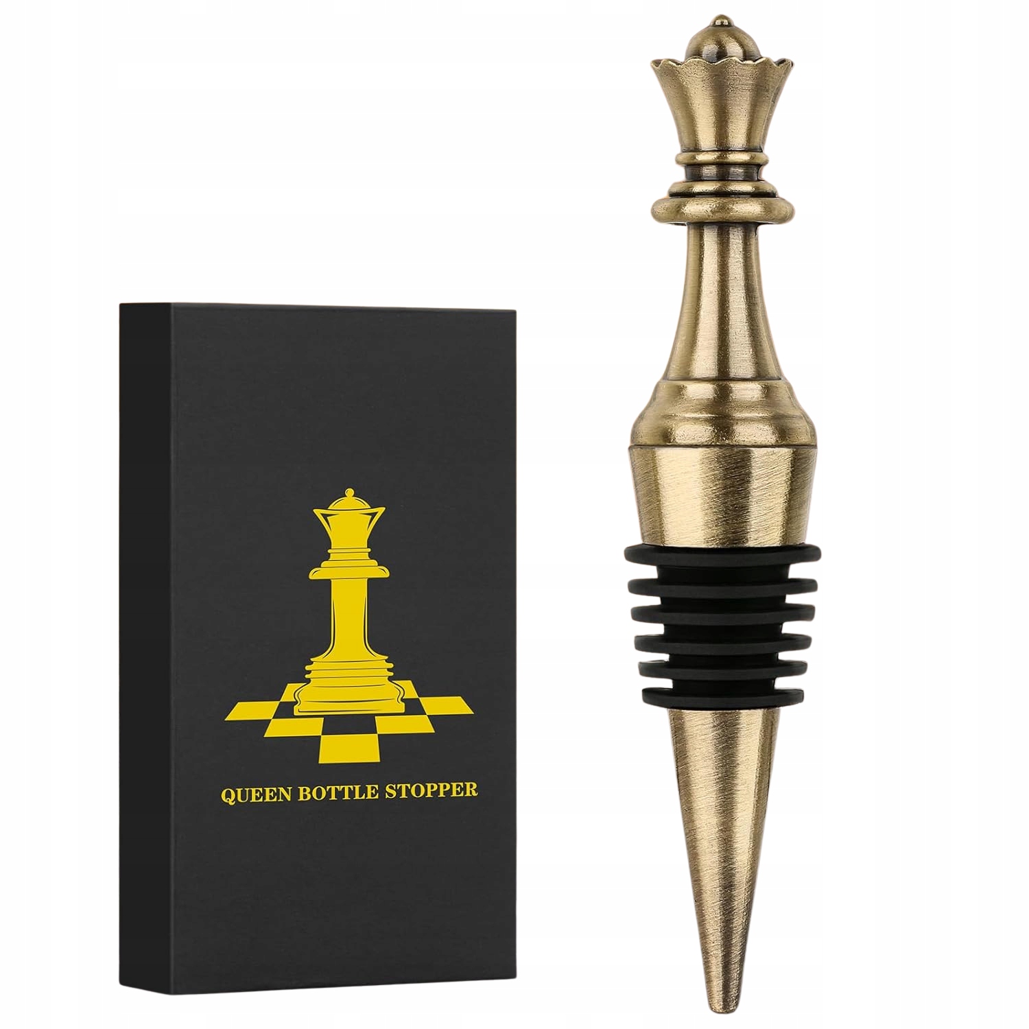 Weinstopper Mit Schachkönigin-motiv, Bronze, Perfektes Geschenk