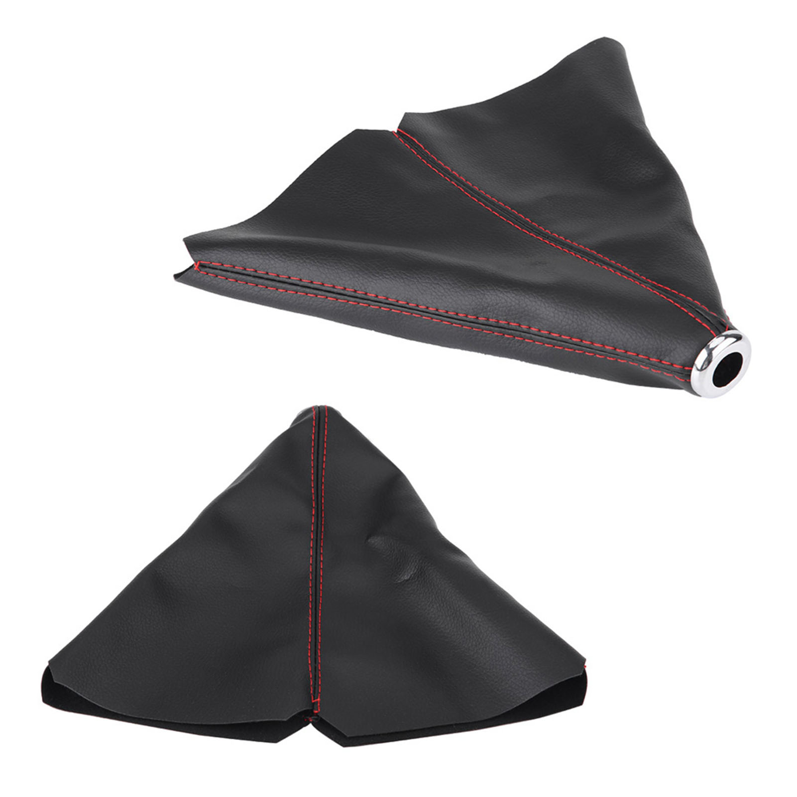 Glänzend Schwarzer Schalthebelschutz Aus Pu-leder Mit Roten Ziernähten - Universal Manual [pedalschutz]
