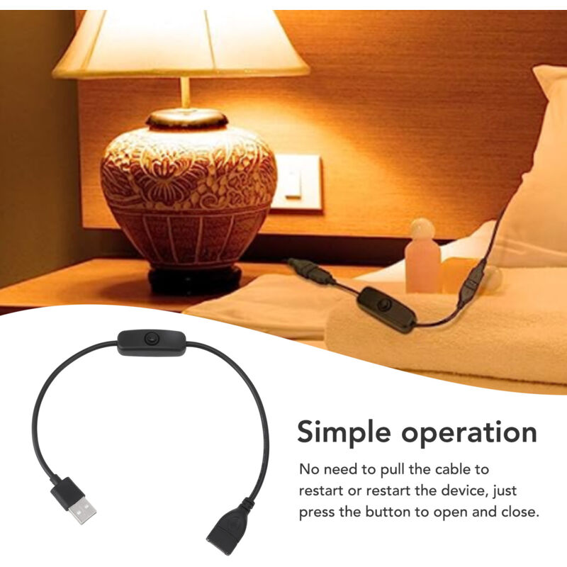 5er-pack 2-poliges Pvc-usb-kabel (stecker/buchse) Mit Ein-/ausschalter Und Knopf Für Autokameras Und Led-leuchten, Schwarz